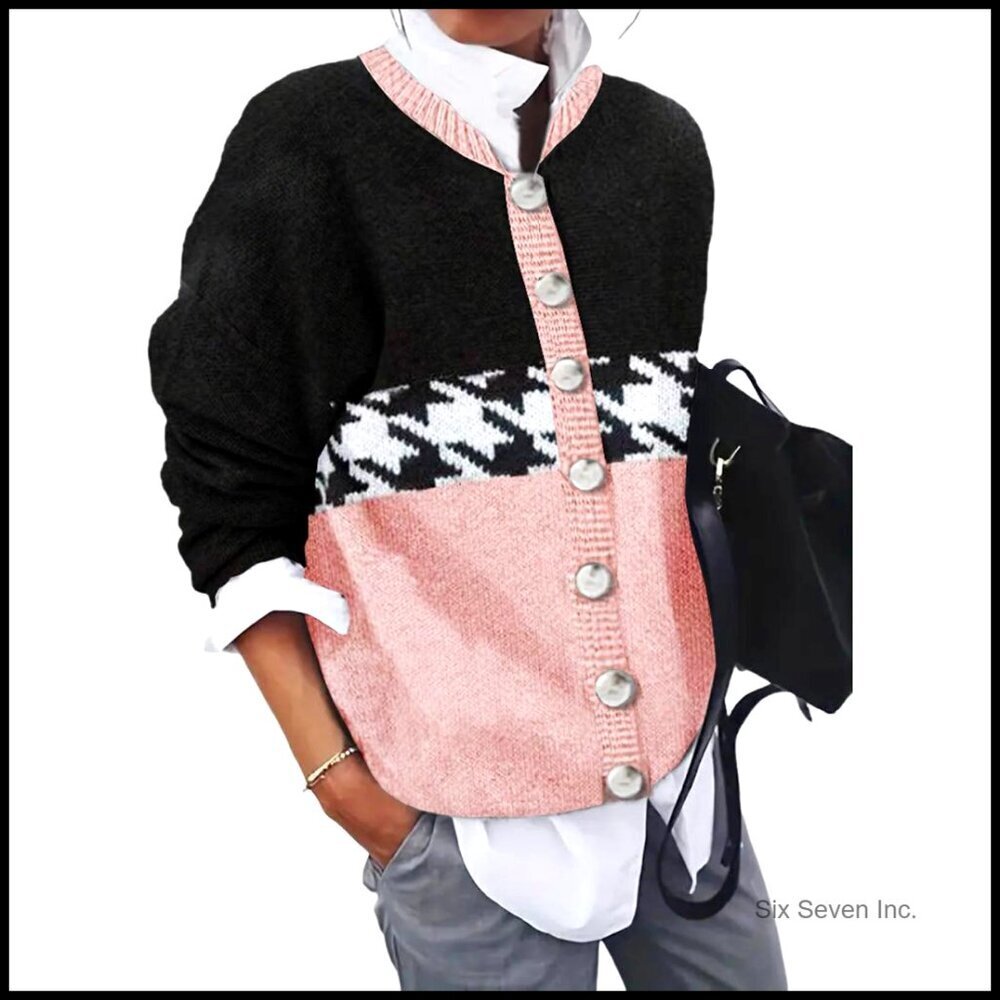 Knit Cardigan Long Sleeve Button Down Open Front Loose Fit Chic Sweater